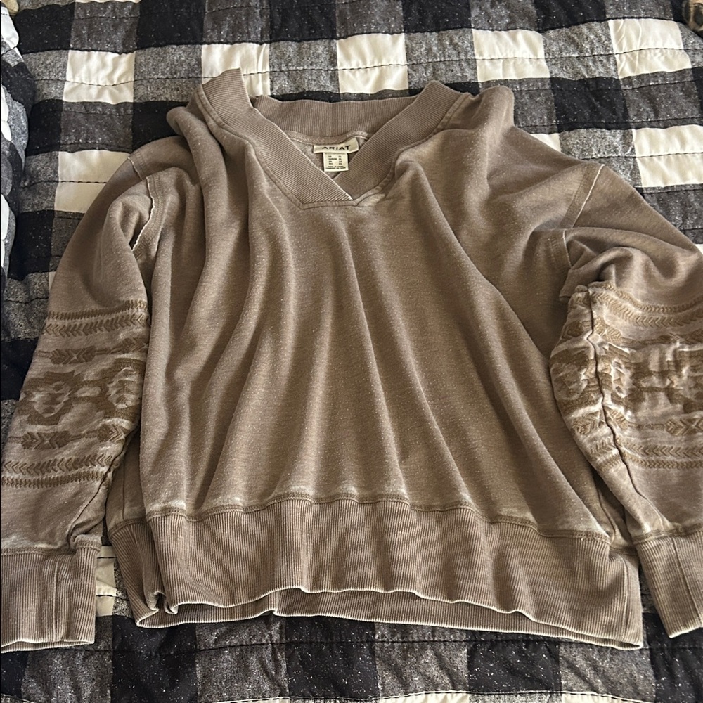Ariat Brown Sweatshirt with Patterned Sleeves